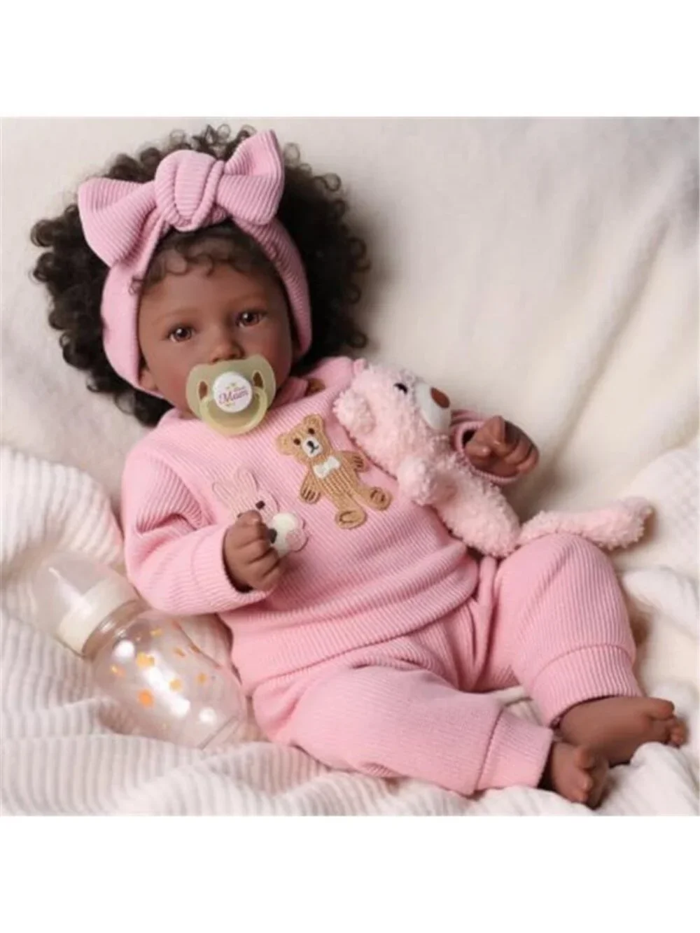 20 Inch Black Reborn Baby Girl Doll Hand Rooted Hair Rattles Complete Gift Set